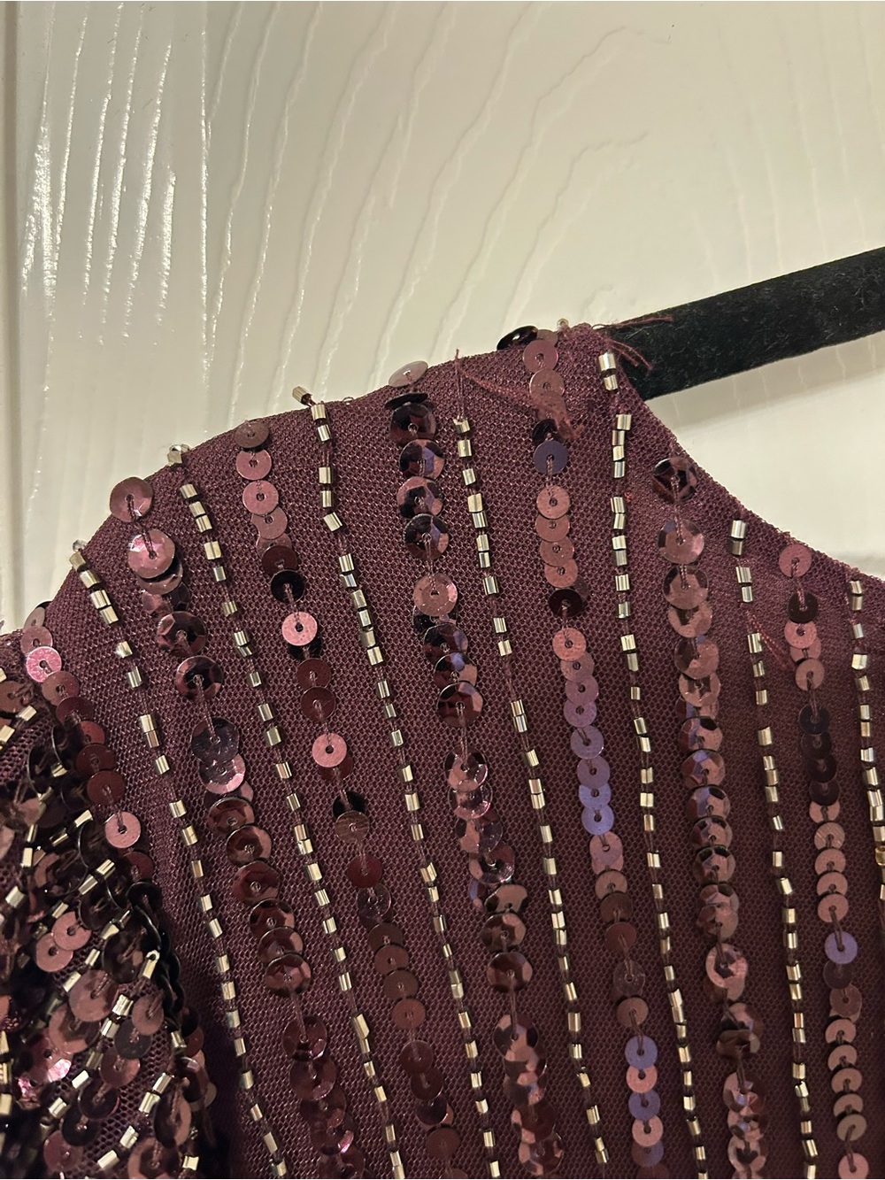 Mac Duggal Plum Beaded Sequin Flutter Sleeve Gown - Picture 16 of 16